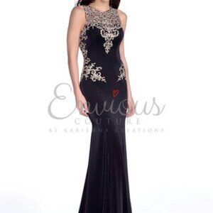 Envious Couture Black Embellished Illusion Open Back Gown Prom